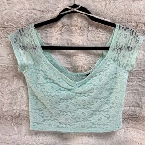 Forever 21 Floral Lace Cottage Core‎ Girls Crop Top Large Fairy Mint Aqua Teal